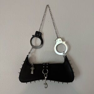 Y2K Punk Purse Removable Working Handcuffs & Key Gothic Goth Cyberpunk Spikes